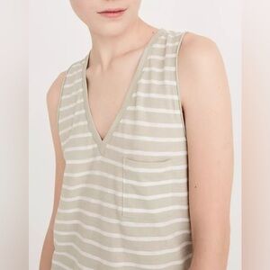 Madewell Whisper 100% Cotton Tank Top Striped Casual V-Neck Pocket. Size S NWOT